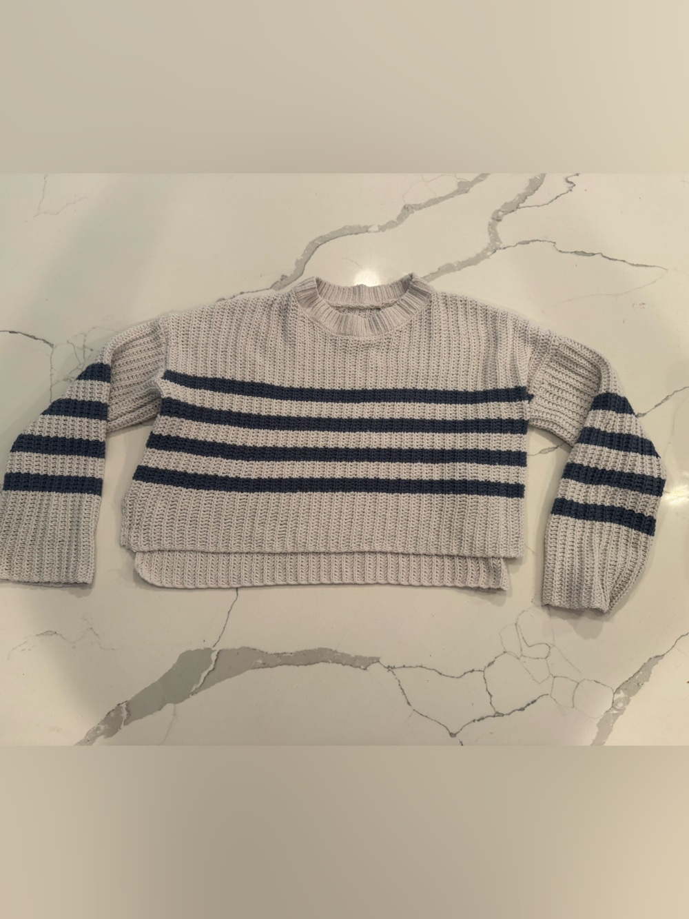 Women crop Knit Sweater with Navy Stripes small